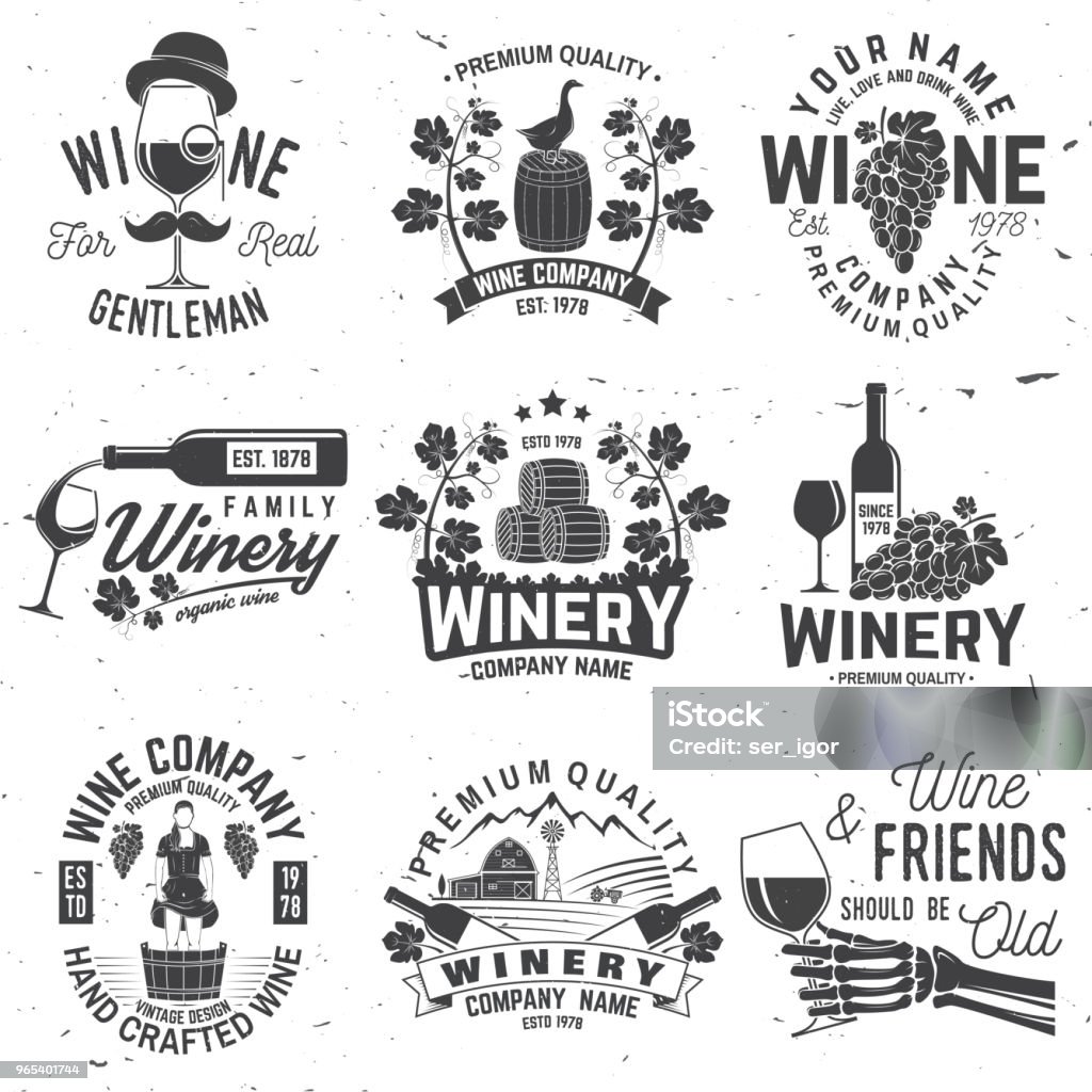 Set winer bedrijf badge, teken of etiket. Vectorillustratie - Royalty-free Distillerijvat vectorkunst