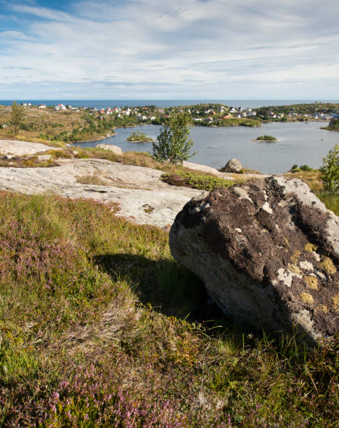 sørvågen view from studvalsvatnet lake in ‎⁨moskenesöya⁩, ⁨moskenes⁩ - lofoten islands - non urban scene standing water waterhole landscape zdjęcia i obrazy z banku zdjęć