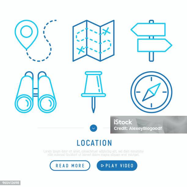 Dünne Linie Symbole Projektsatz Pin Zeiger Richtung Route Kompass Wandnadel Fernglas Moderne Vektorillustration Stock Vektor Art und mehr Bilder von Weg