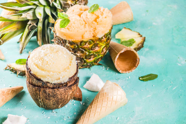 Various tropical ice cream sorbet