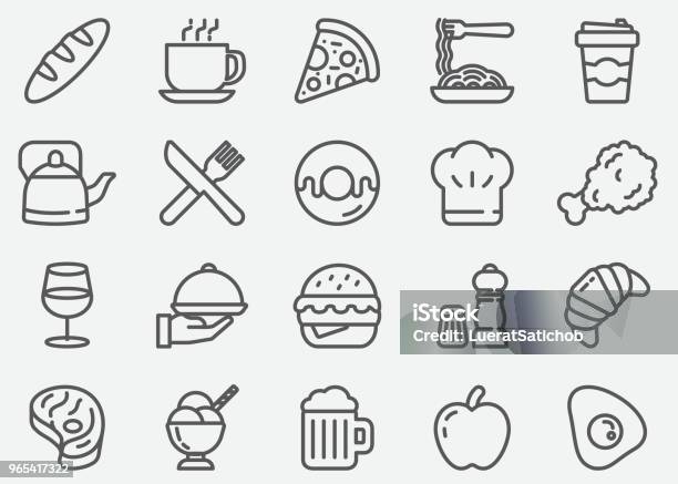 Ikony Restauracji I Linii Gastronomicznej - Stockowe grafiki wektorowe i więcej obrazów Ikona - Ikona, Jedzenie, Kawa - napój