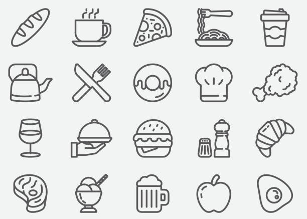 Restaurant and Food Line Icons Restaurant and Food Line Icons fork silverware table knife fine dining stock illustrations