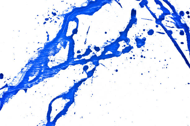 istock Blue paint splatter, black acrylic paint splash isolated on background texture grunge. Blood splash, spray. Abstract acrylic hand painted splash. Black and white color. Close up. 965417576