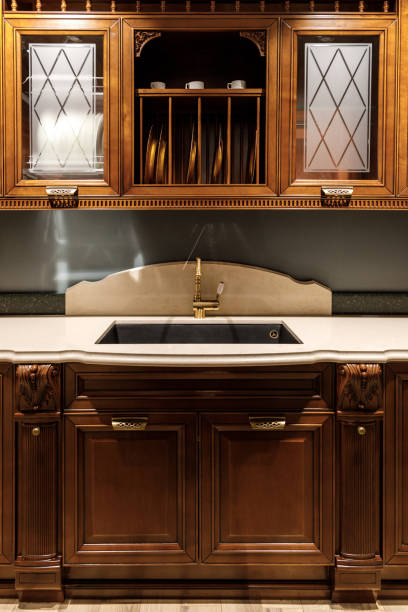 istock Stylish kitchen with elegant vintage style sink 965420984