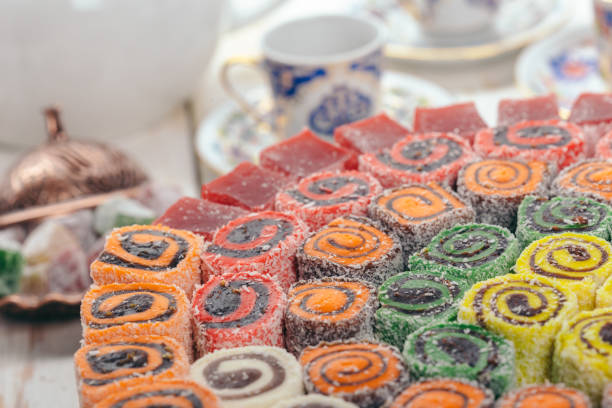istock traditional eastern desserts on wooden background 965421238