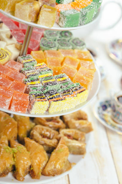 istock traditional eastern desserts on wooden background 965421350