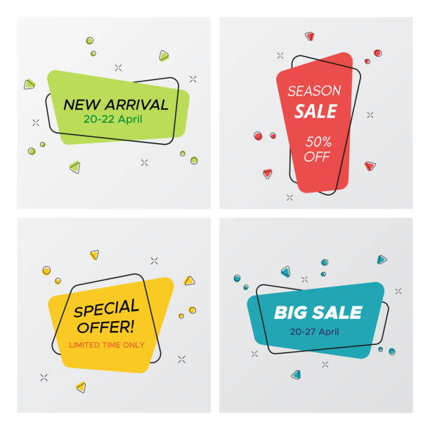 ilustrações de stock, clip art, desenhos animados e ícones de set of round corners rectangle promo sale tags - rectangle