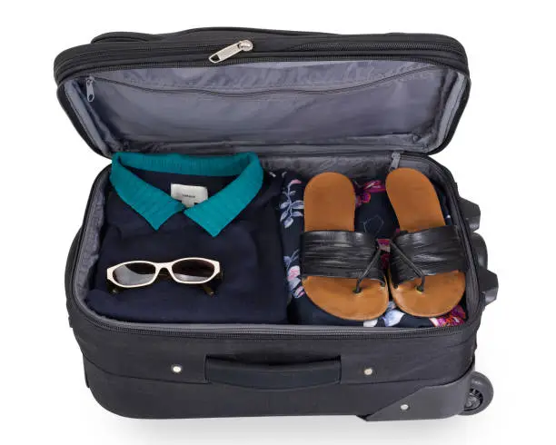 Isolated woman's suitcase for a short vacation or citytrip