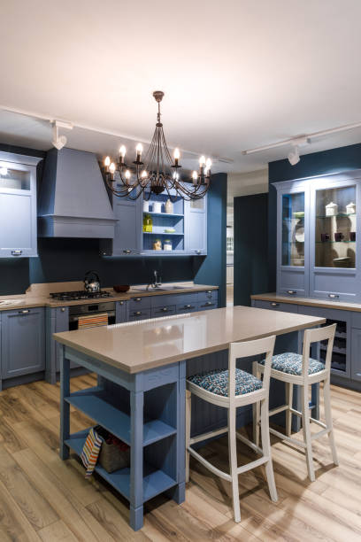 istock Interior of modern kitchen with chandelier over table 965428250