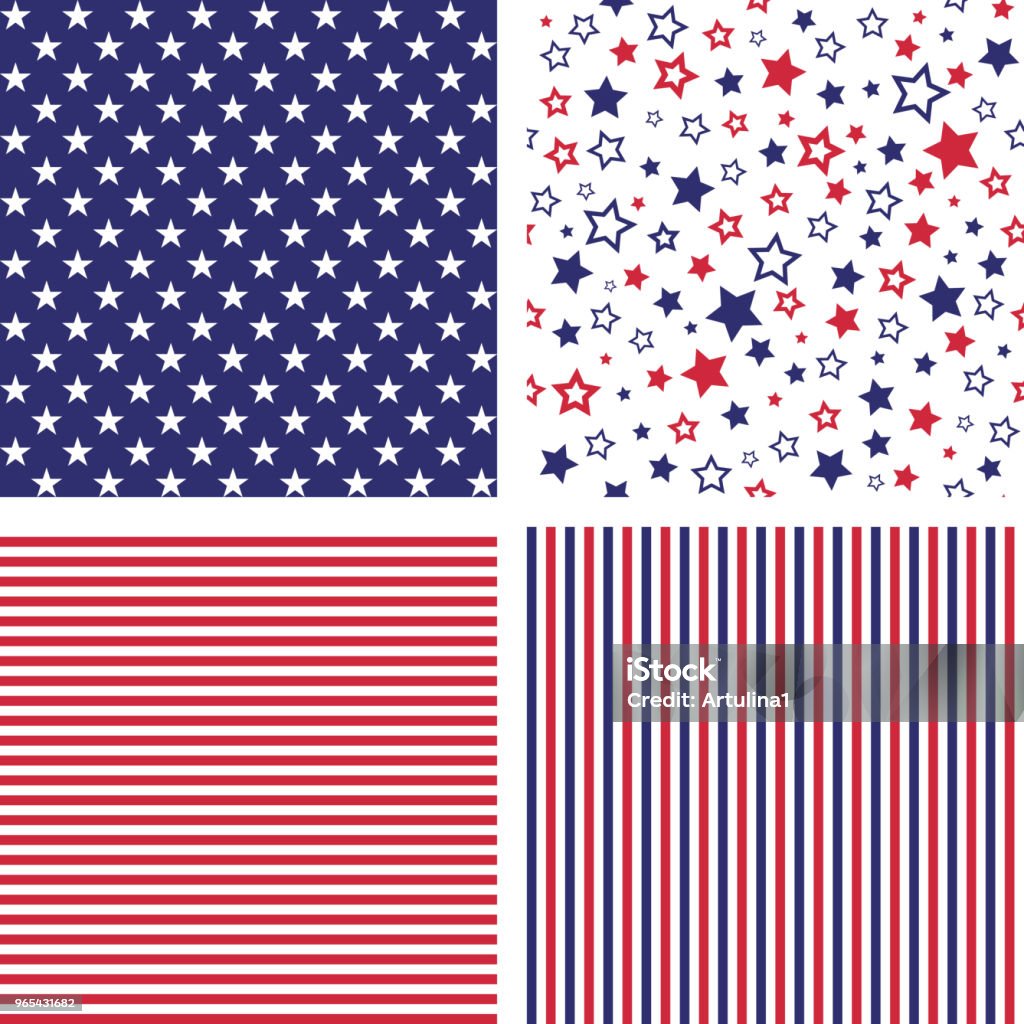 Vector set of US style seamless patterns Set of US style vector seamless patterns. Print backgrounds. Stars, stripes Star Shape stock vector