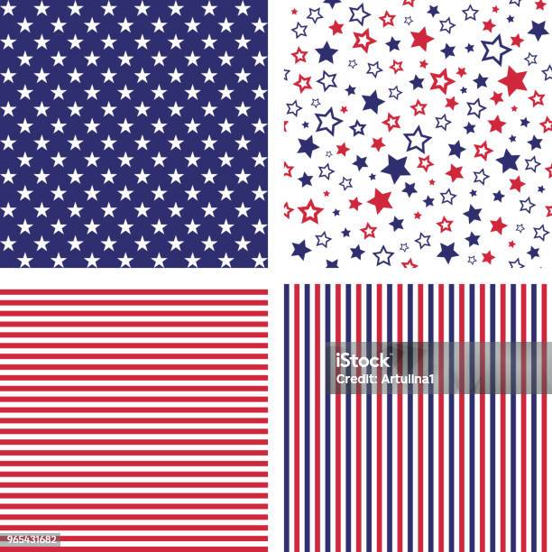 Vector Set Of Us Style Seamless Patterns Stock Illustration - Download Image Now - Star Shape, Striped, Red