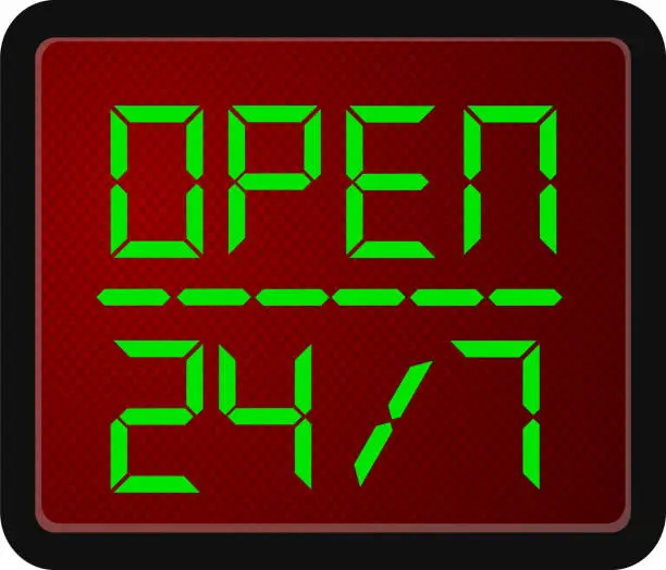 Vector illustration of Sign Open 24 Hour 7 day a week