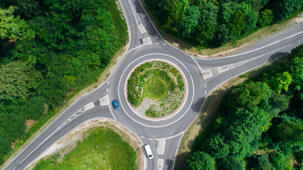 istock Traffic circle, roundabout - aerial view 965432670