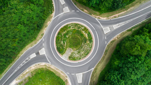 istock Traffic circle, roundabout - aerial view 965432698