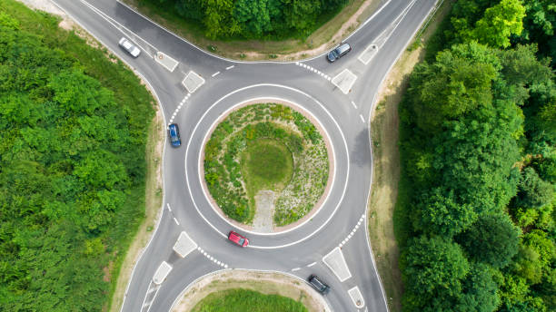istock Traffic circle, roundabout - aerial view 965432732