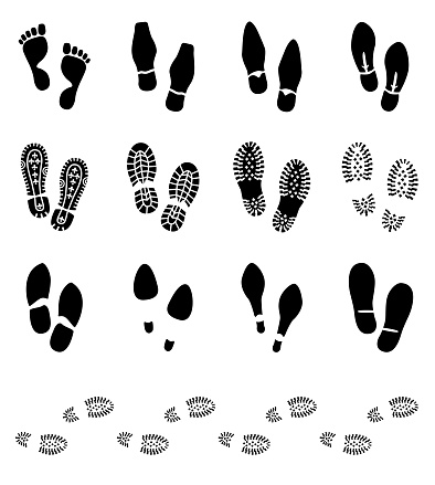 Vector Illustration with a complete Black and White Footprints Icons Set