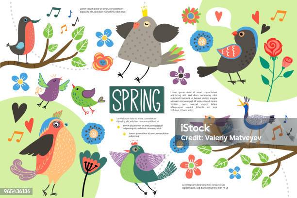 平你好彈簧圖表概念向量圖形及更多鳥圖片 - 鳥, 唱, 春天