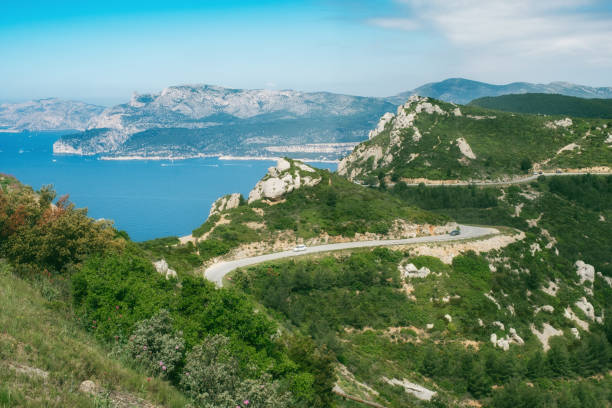 Road known as the Route des Cretes between La Ciotat and Cassis on the Provence coast of France.