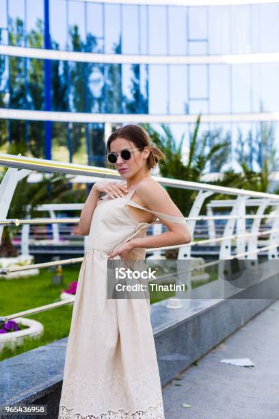 Beautiful Woman Walking In The Summer City Stock Photo - Download Image Now - Active Lifestyle, Adult, Adults Only