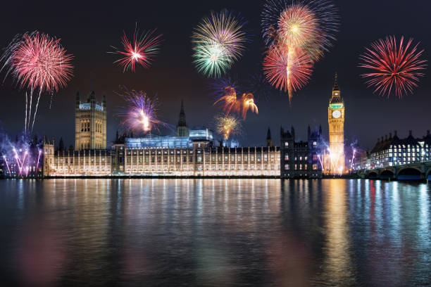 istock The Westminster Palace and Big ben tower during night with fireworks 965439860