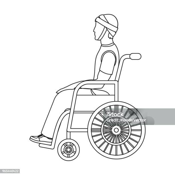 A Man With A Trauma In A Wheelchair Medicine Single Icon In Outline Style Vector Symbol Stock Illustration Web Stock Illustration - Download Image Now