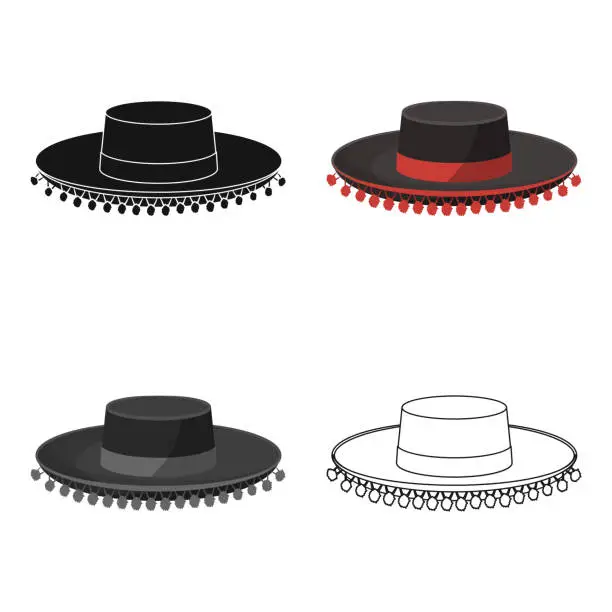 Vector illustration of Traditional spanish hat icon in cartoon style isolated on white background. Spain country symbol stock vector web  illustration.