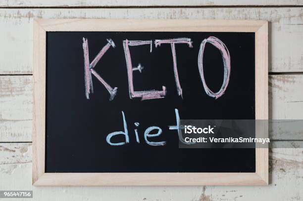 Blackboard With Text Keto Diet On Wooden Background Top View Ketogenic Diet Concept A New Trend In Slimming Nutrition Concept Stock Photo - Download Image Now