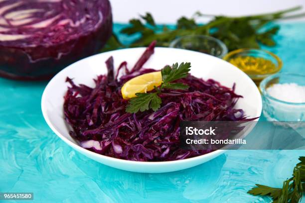 Shredded Red Cabbage In Bowl Stock Photo - Download Image Now - Bowl, Cabbage, Chopped Food