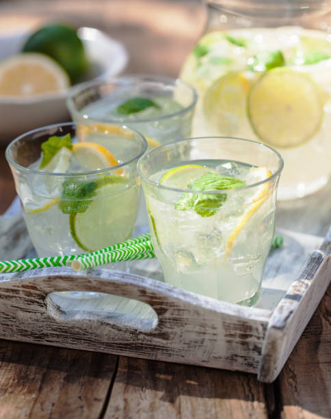 istock refreshing lemonade drink with mint lime lemon in garden 965454652