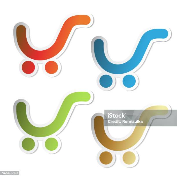 Small Trolley Sticker Vector Simple Shopping Cart Trolley Sticker With Shadow On White ...