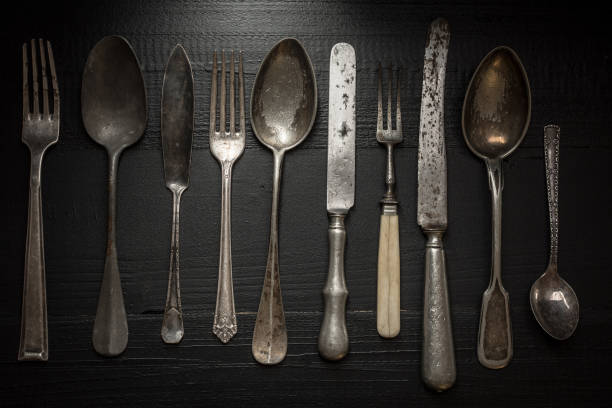 istock Old Rustic Cutlery on Dark Wooden Background. Kitchen and Food Concept. 965455688
