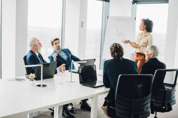 istock Young business woman at presentation at office 965459340