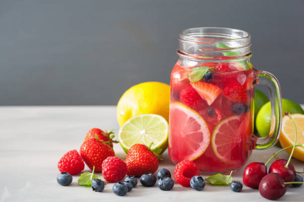 istock summer berry lemonade with lime and mint in mason jar 965461860