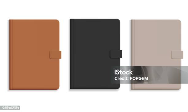 Set Of Diary Or Notebook In Hard Leather Cover Black And Brown And Champagne Color Vector Stock Illustration - Download Image Now