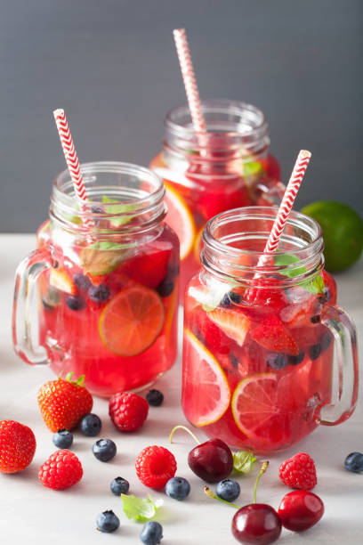 istock summer berry lemonade with lime and mint in mason jar 965462650