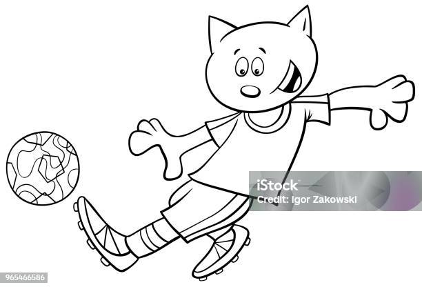 Cat Football Player Character Coloring Book Stock Illustration - Download Image Now - Book, Coloring, Sport