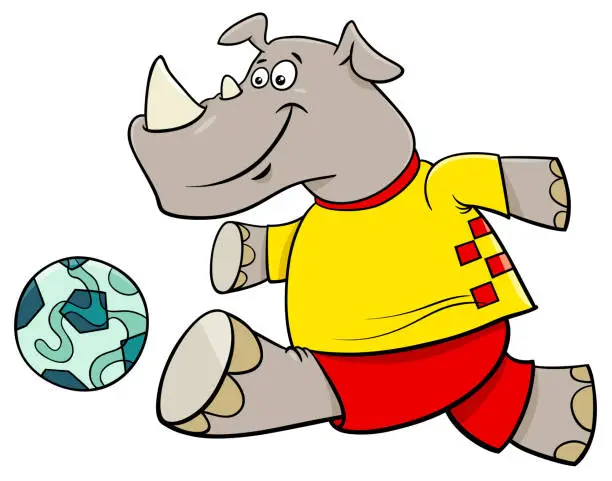 Vector illustration of rhino football player cartoon character