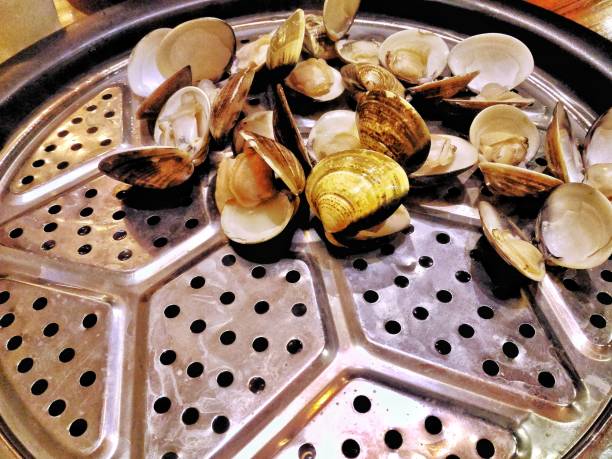 Assorted Chinese sea food set. Famous Chinese cuisine dishes on table. Top view. Chinese restaurant concept. Asian style banquet