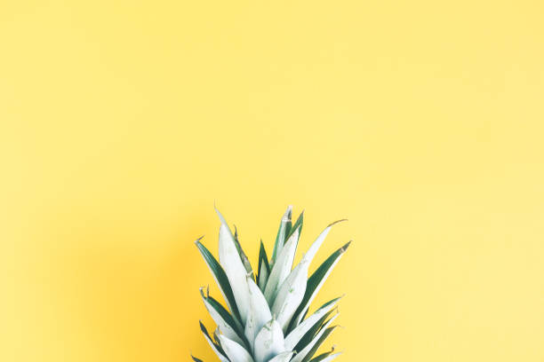 Pineapple on yellow background. Summer concept. Flat lay, top view