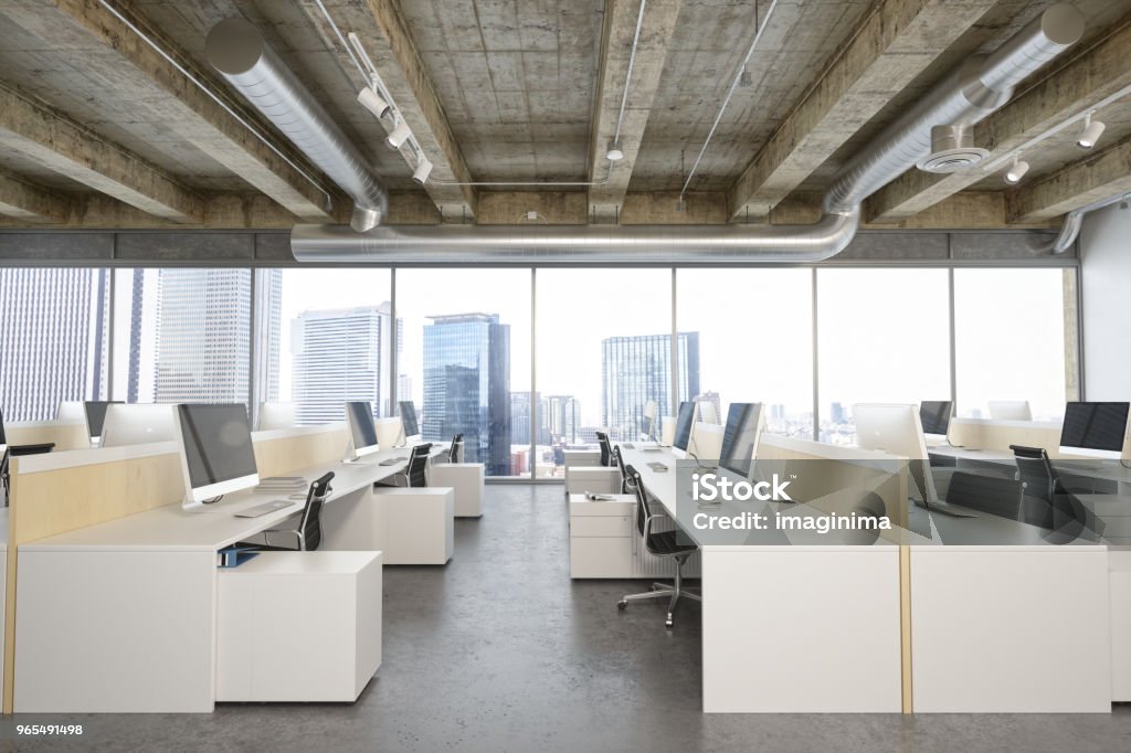Interior Of A Modern Office At Business District Empty modern office space at business district. Office Stock Photo