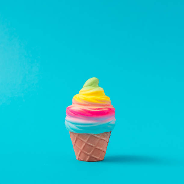 istock Colorful ice cream on pastel blue background. Creative minimal summer concept. 965496452
