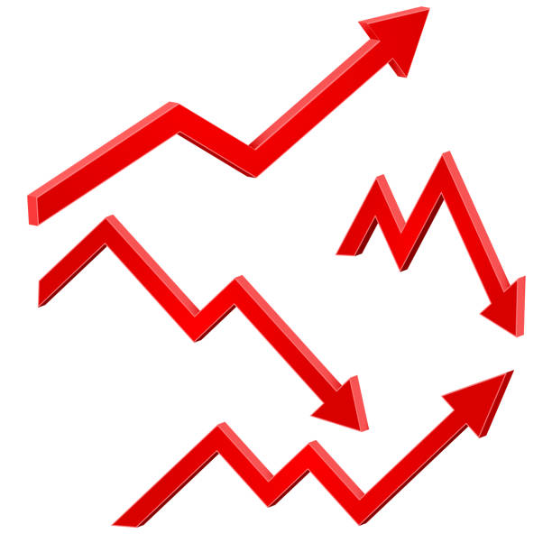istock Red financial up and down moving arrows. Rising and falling trends 965507114