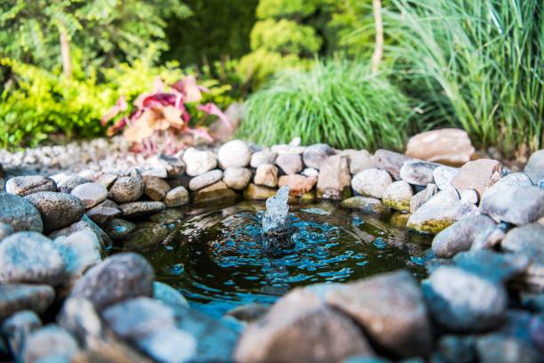 garden place little pond - fountain imagens e fotografias de stock