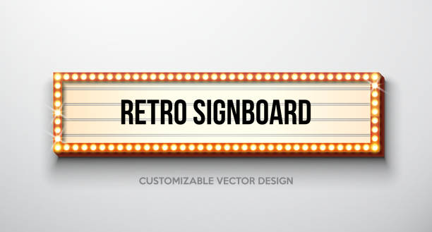 ilustrações, clipart, desenhos animados e ícones de retrô tabuleta ou lightbox ilustra�ção vetorial com design personalizável em fundo limpo. banner de luz ou vintage outdoor luminoso para publicidade ou seu projeto. mostre, eventos noite, quadro de lâmpada de cinema ou teatro. - movie sign