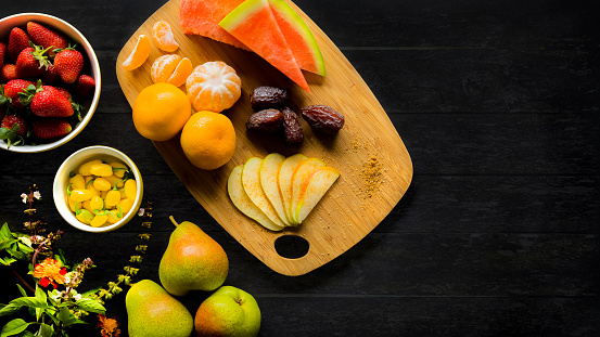 Flat Lay Top View Fruit Platter for Vegan Spring Picnic