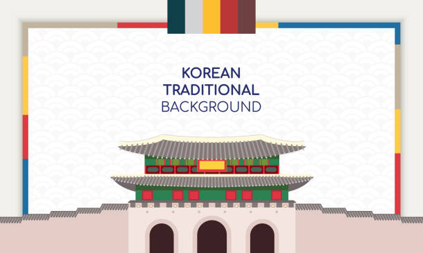 корейский фоновый вектор иллюстрации. рама с корейским традиционным зданием. - korea stock illustrations