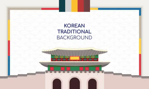 Vector illustration of Korean Background vector illustration. Frame with Korean traditional building.