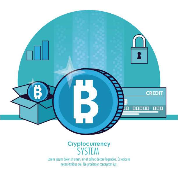 Cryptocurrency system technology Cryptocurrency system banner information blue and white design vector illustration BTC/USDT stock illustrations