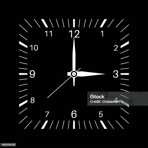 Square Basic Clock Drawing Clock Square Shaped Clock Vector Illustration On Black Background Stock ...