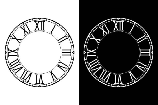 ретро часы лицо с римскими цифрами - clock face stock illustrations